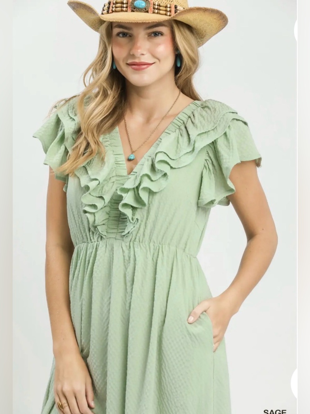 🌿 Umgee Textured Ruffle Midi Dress 🌿🛍️ - Picture 5 of 5